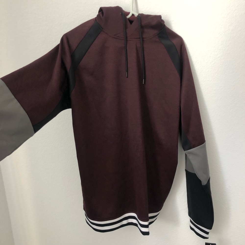 Maroon hoodie with Black, Gray & White Design